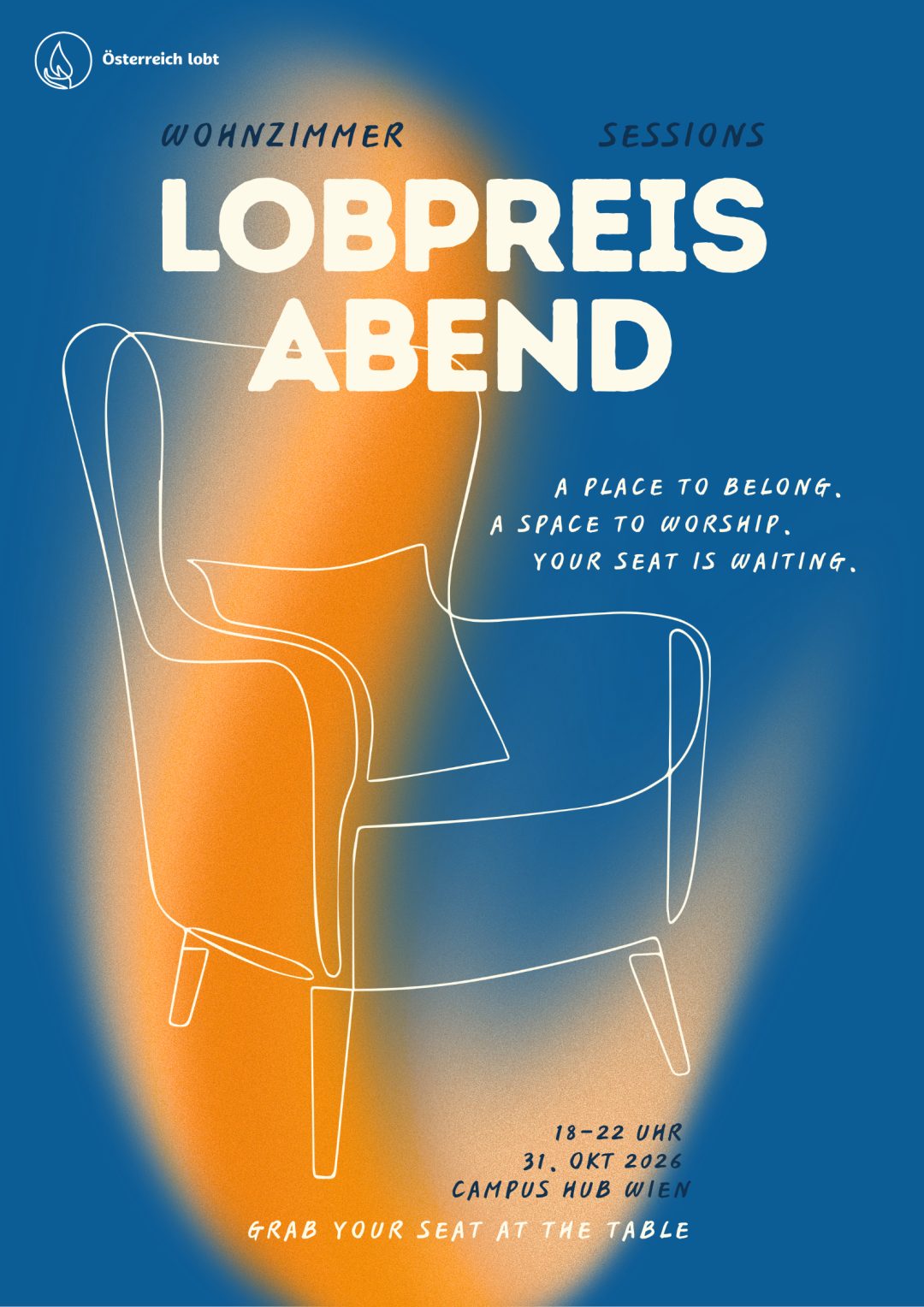Flyer: ÖL-Lobpreisabend, Sa., 31. Oktober 2026, 18:00–22:00 Uhr, Campus Hub; Gerhard-Bronner-Straße 1a, 1100 Wien